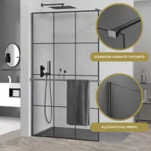 HD Oslo+ Gun Grey Walk-In zuhanyfal, 100x200 cm, 8 mm vastag vízlepergető biztonsági üveggel, 200 cm magas, szürke profillal és távtartóval