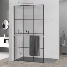 HD Oslo+ "L" Walk-In zuhanyfal, 100x200 cm, 8 mm vastag vízlepergető biztonsági üveggel, 200 cm magas, króm profillal és "L" stabilizátorral