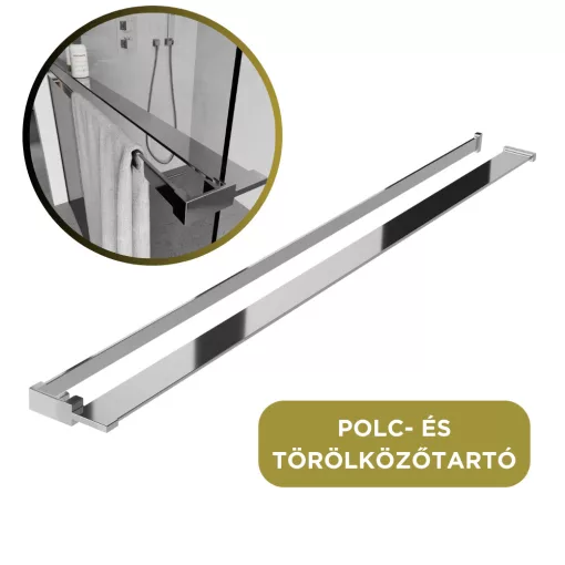 HD Oslo+ "L" Walk-In zuhanyfal, 100x200 cm, 8 mm vastag vízlepergető biztonsági üveggel, 200 cm magas, króm profillal és "L" stabilizátorral