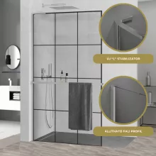 HD Oslo+ "L" Walk-In zuhanyfal, 100x200 cm, 8 mm vastag vízlepergető biztonsági üveggel, 200 cm magas, króm profillal és "L" stabilizátorral