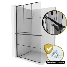 HD Oslo+ "L" Black Walk-In zuhanyfal, 100x200 cm, 8 mm vastag vízlepergető biztonsági üveggel, 200 cm magas, fekete profillal és "L" stabilizátorral