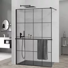 HD Oslo+ Black Walk-In zuhanyfal, 140x200 cm, 8 mm vastag vízlepergető biztonsági üveggel, 200 cm magas, fekete profillal és távtartóval