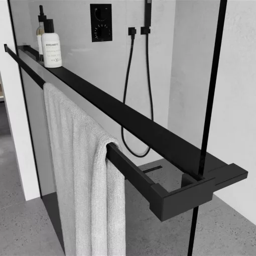 HD Oslo+ Black Walk-In zuhanyfal, 140x200 cm, 8 mm vastag vízlepergető biztonsági üveggel, 200 cm magas, fekete profillal és távtartóval