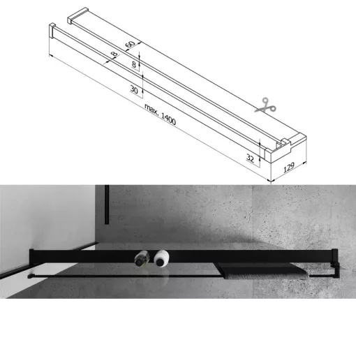 HD Oslo+ Black Walk-In zuhanyfal, 140x200 cm, 8 mm vastag vízlepergető biztonsági üveggel, 200 cm magas, fekete profillal és távtartóval