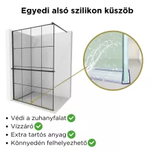 HD Oslo+ Black Walk-In zuhanyfal, 140x200 cm, 8 mm vastag vízlepergető biztonsági üveggel, 200 cm magas, fekete profillal és távtartóval