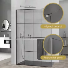 HD Oslo+ Walk-In zuhanyfal, 130x200 cm, 8 mm vastag vízlepergető biztonsági üveggel, 200 cm magas, króm profillal és távtartóval