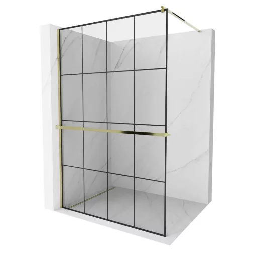HD Oslo+ Gold Walk-In zuhanyfal, 140x200 cm, 8 mm vastag vízlepergető biztonsági üveggel, 200 cm magas, arany profillal és távtartóval