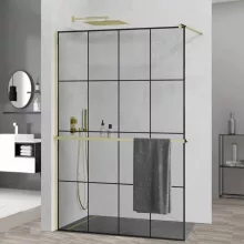 HD Oslo+ Gold Walk-In zuhanyfal, 140x200 cm, 8 mm vastag vízlepergető biztonsági üveggel, 200 cm magas, arany profillal és távtartóval