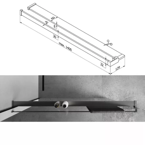 HD Oslo+ Gun Grey Walk-In zuhanyfal, 130x200 cm, 8 mm vastag vízlepergető biztonsági üveggel, 200 cm magas, szürke profillal és távtartóval
