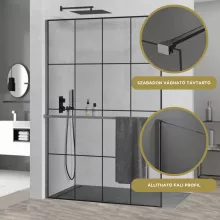 HD Oslo+ Gun Grey Walk-In zuhanyfal, 130x200 cm, 8 mm vastag vízlepergető biztonsági üveggel, 200 cm magas, szürke profillal és távtartóval