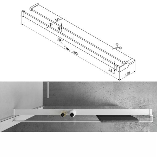 HD Oslo+ White Walk-In zuhanyfal, 140x200 cm, 8 mm vastag vízlepergető biztonsági üveggel, 200 cm magas, fehér profillal és távtartóval