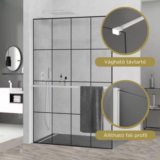 HD Oslo+ White Walk-In zuhanyfal, 140x200 cm, 8 mm vastag vízlepergető biztonsági üveggel, 200 cm magas, fehér profillal és távtartóval