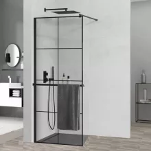 HD Oslo+ Black Walk-In zuhanyfal 8 mm vastag vízlepergető biztonsági üveggel, 200 cm magas, fekete profillal és távtartóval