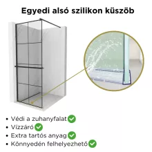 HD Oslo+ Black Walk-In zuhanyfal 8 mm vastag vízlepergető biztonsági üveggel, 200 cm magas, fekete profillal és távtartóval