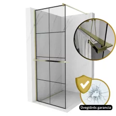   HD Oslo+ Gold Walk-In zuhanyfal 8 mm vastag vízlepergető biztonsági üveggel, 200 cm magas, arany profillal és távtartóval