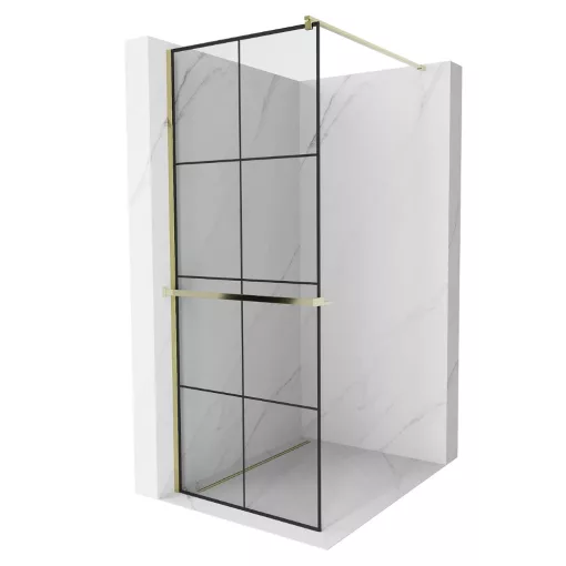 HD Oslo+ Gold Walk-In zuhanyfal 8 mm vastag vízlepergető biztonsági üveggel, 200 cm magas, arany profillal és távtartóval