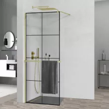 HD Oslo+ Gold Walk-In zuhanyfal 8 mm vastag vízlepergető biztonsági üveggel, 200 cm magas, arany profillal és távtartóval