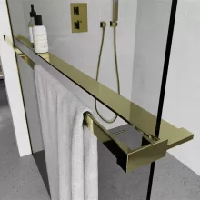 HD Oslo+ Gold Walk-In zuhanyfal 8 mm vastag vízlepergető biztonsági üveggel, 200 cm magas, arany profillal és távtartóval