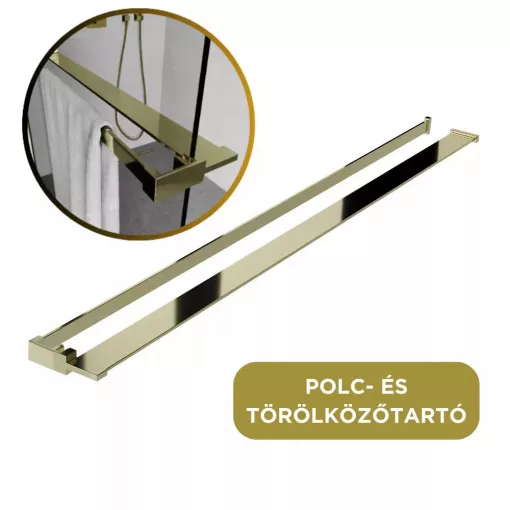 HD Oslo+ Gold Walk-In zuhanyfal 8 mm vastag vízlepergető biztonsági üveggel, 200 cm magas, arany profillal és távtartóval