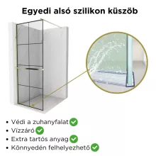 HD Oslo+ Gold Walk-In zuhanyfal 8 mm vastag vízlepergető biztonsági üveggel, 200 cm magas, arany profillal és távtartóval