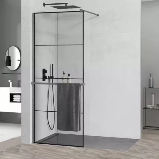 HD Oslo+ Gun Grey Walk-In zuhanyfal 8 mm vastag vízlepergető biztonsági üveggel, 200 cm magas, szürke profillal és távtartóval