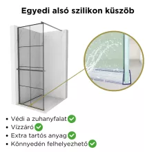 HD Oslo+ Gun Grey Walk-In zuhanyfal 8 mm vastag vízlepergető biztonsági üveggel, 200 cm magas, szürke profillal és távtartóval