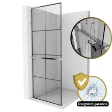 HD Oslo+ "L" Walk-In zuhanyfal, 90x200 cm, 8 mm vastag vízlepergető biztonsági üveggel, 200 cm magas, króm profillal és "L" stabilizátorral