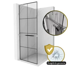   HD Oslo+ "L" Walk-In zuhanyfal 8 mm vastag vízlepergető biztonsági üveggel, 200 cm magas, króm profillal és "L" stabilizátorral
