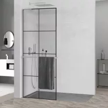 HD Oslo+ "L" Walk-In zuhanyfal, 90x200 cm, 8 mm vastag vízlepergető biztonsági üveggel, 200 cm magas, króm profillal és "L" stabilizátorral