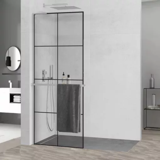 HD Oslo+ "L" Walk-In zuhanyfal, 90x200 cm, 8 mm vastag vízlepergető biztonsági üveggel, 200 cm magas, króm profillal és "L" stabilizátorral