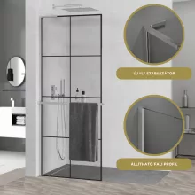 HD Oslo+ "L" Walk-In zuhanyfal, 90x200 cm, 8 mm vastag vízlepergető biztonsági üveggel, 200 cm magas, króm profillal és "L" stabilizátorral