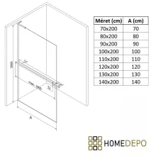 HD Oslo+ "L" Walk-In zuhanyfal, 90x200 cm, 8 mm vastag vízlepergető biztonsági üveggel, 200 cm magas, króm profillal és "L" stabilizátorral