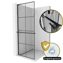 HD Oslo+ "L" Black Walk-In zuhanyfal 8 mm vastag vízlepergető biztonsági üveggel, 200 cm magas, fekete profillal és "L" stabilizátorral