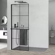 HD Oslo+ "L" Black Walk-In zuhanyfal 8 mm vastag vízlepergető biztonsági üveggel, 200 cm magas, fekete profillal és "L" stabilizátorral