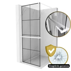   HD Oslo+ White Walk-In zuhanyfal 8 mm vastag vízlepergető biztonsági üveggel, 200 cm magas, fehér profillal és távtartóval