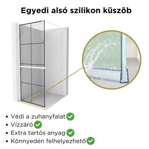 HD Oslo+ White Walk-In zuhanyfal, 80x200 cm, 8 mm vastag vízlepergető biztonsági üveggel, 200 cm magas, fehér profillal és távtartóval