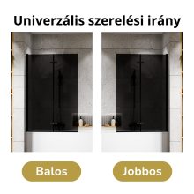 HD Prime Black 100x150 összecsukható 2 szárnyú kádparaván 6 mm vastag vízlepergető biztonsági grafit üveggel, fekete elemekkel