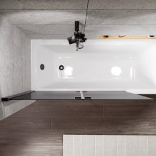 HD Prime Black 120x150 összecsukható 2 szárnyú kádparaván 6 mm vastag vízlepergető biztonsági grafit üveggel, fekete elemekkel