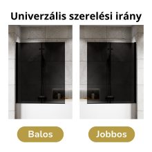 HD Prime Black 120x150 összecsukható 2 szárnyú kádparaván 6 mm vastag vízlepergető biztonsági grafit üveggel, fekete elemekkel