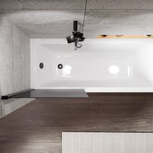 HD Prime Black 70x150 kihajtható 1 szárnyú kádparaván 6 mm vastag vízlepergető biztonsági grafit üveggel, fekete elemekkel