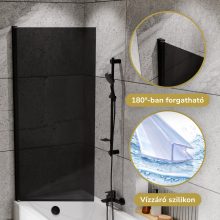 HD Prime Black 70x150 kihajtható 1 szárnyú kádparaván 6 mm vastag vízlepergető biztonsági grafit üveggel, fekete elemekkel