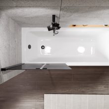 HD Prime Black 80x150 összecsukható 2 szárnyú kádparaván 6 mm vastag vízlepergető biztonsági grafit üveggel, fekete elemekkel