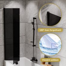 HD Prime Black 80x150 összecsukható 2 szárnyú kádparaván 6 mm vastag vízlepergető biztonsági grafit üveggel, fekete elemekkel