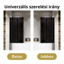 HD Prime Black 80x150 összecsukható 2 szárnyú kádparaván 6 mm vastag vízlepergető biztonsági grafit üveggel, fekete elemekkel