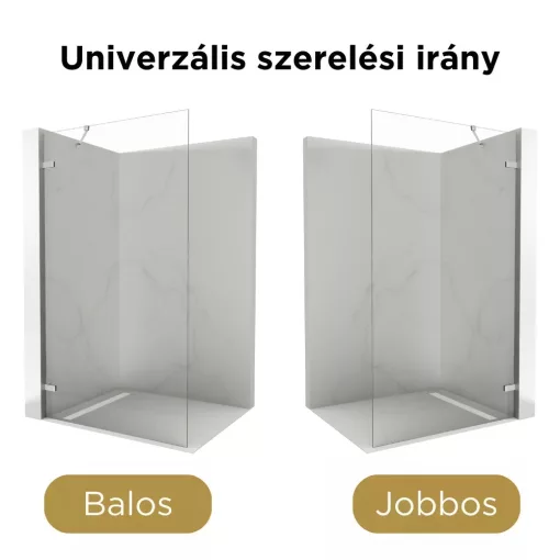 HD Sky "S" Chrome Walk-In zuhanyfal 8 mm vastag vízlepergető biztonsági üveggel, 200 cm magas, krómozott zsanérokkal és sarokmerevítővel