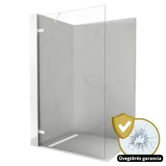   HD Sky "S" White Walk-In zuhanyfal 8 mm vastag vízlepergető biztonsági üveggel, 200 cm magas, matt fehér zsanérokkal és sarokmerevítővel