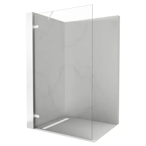 HD Sky "S" White Walk-In zuhanyfal 8 mm vastag vízlepergető biztonsági üveggel, 200 cm magas, matt fehér zsanérokkal és sarokmerevítővel