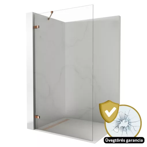 HD Sky "S" Rose Walk-In zuhanyfal 8 mm vastag vízlepergető biztonsági üveggel, 200 cm magas, rózsa arany zsanérokkal és sarokmerevítővel