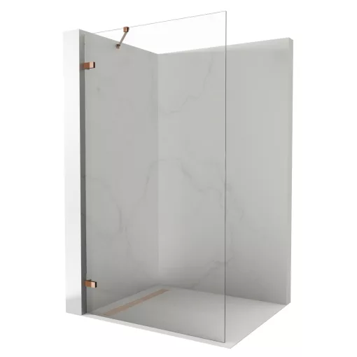 HD Sky "S" Rose Walk-In zuhanyfal 8 mm vastag vízlepergető biztonsági üveggel, 200 cm magas, rózsa arany zsanérokkal és sarokmerevítővel