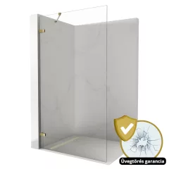   HD Sky "S" Gold Walk-In zuhanyfal 8 mm vastag vízlepergető biztonsági üveggel, 200 cm magas, fényes arany zsanérokkal és sarokmerevítővel